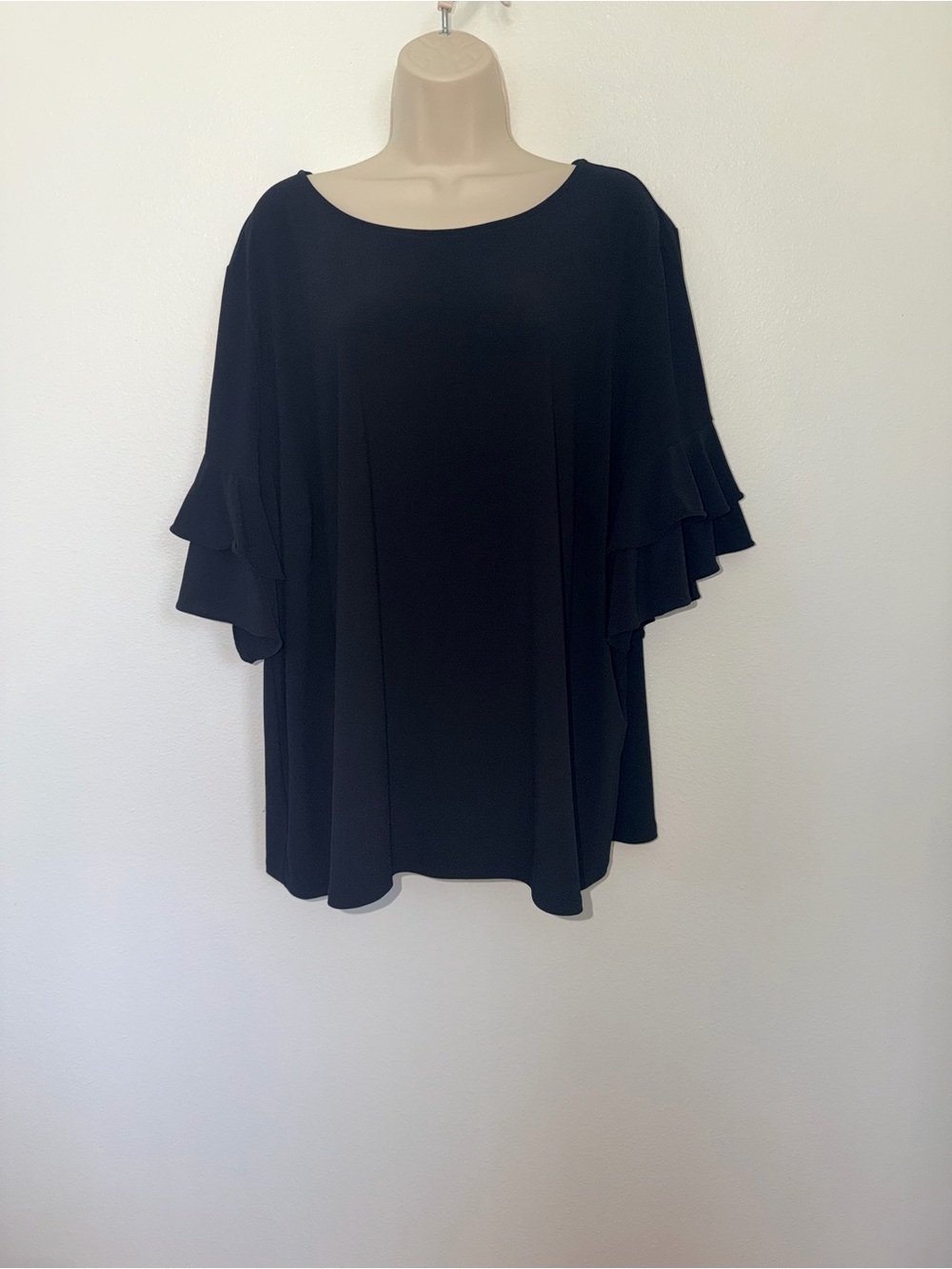 INC International Concepts Black Ruffle Sleeve Scoop Neck Blouse